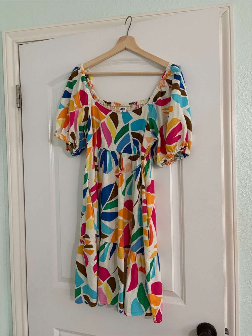 Tabitha Brown for Target Women's Multicolor Leaf-Print Puff-Sleeve Dress